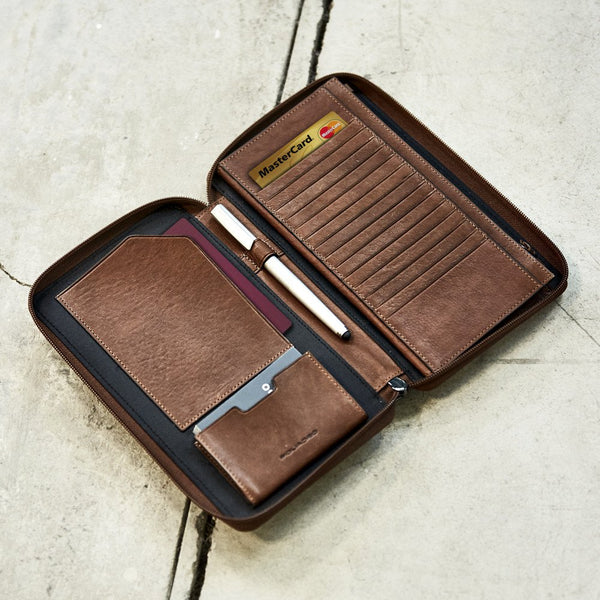 Travel document holder with credit card slots, pen Black Square